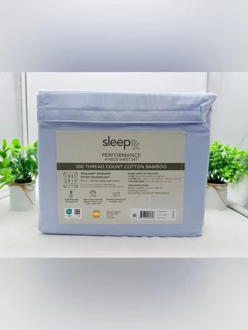 Sleep RX 300 Thread Count 4-pc Queen Sheet Set from Macys, Light Blue